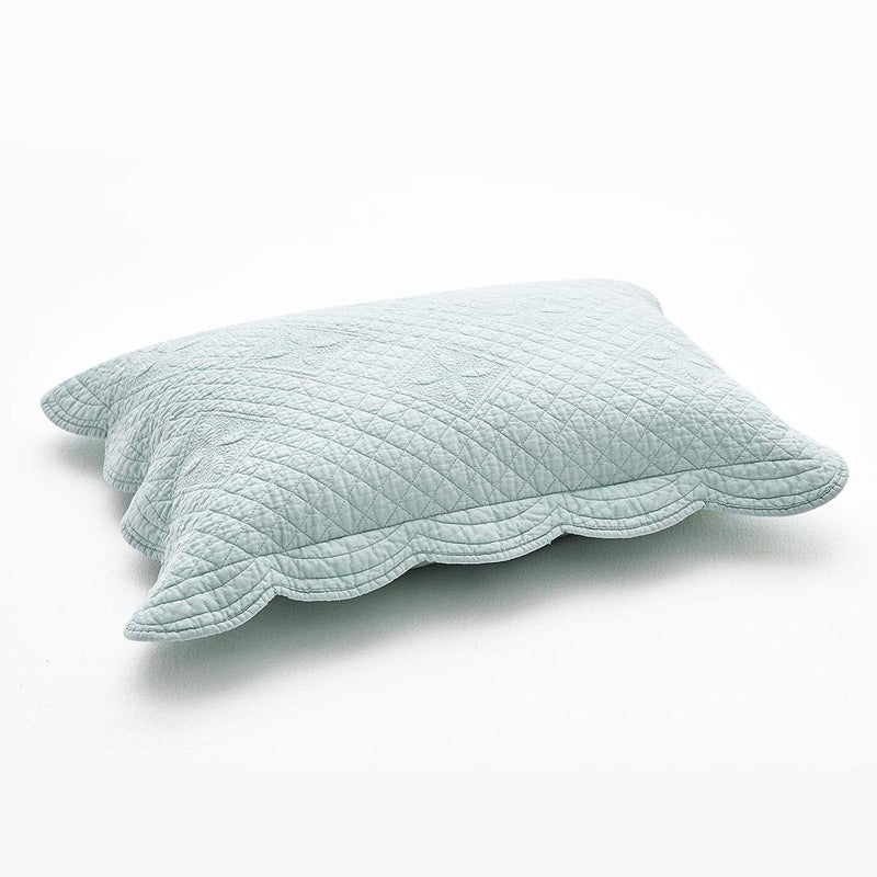 Calla Angel Sage Garden Luxury Pure Cotton Quilted Standard Pillow Sham 20" x 26" By Calla Angel, Light Aqua, Standard - Image 2